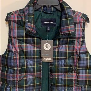 Lands End Wisconsin plaid down vest.